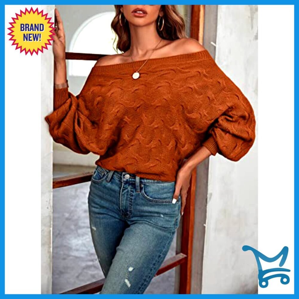 Off Shoulder Knit Sweater Long Sleeve Pullover Y2K Chic Vintage Brunch Outfit - Picture 6 of 6